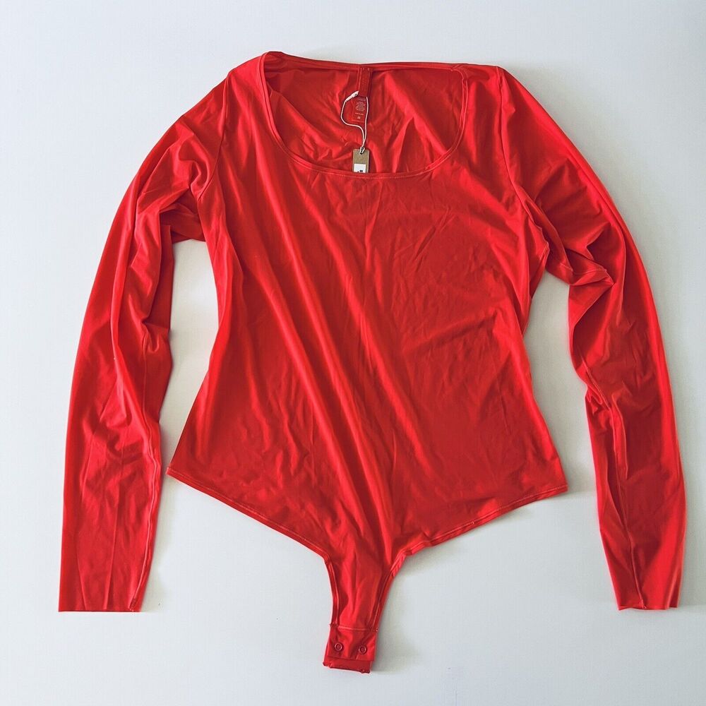 SKIMS Poppy Red Orange Long Sleeve Scoop Neck Bodysuit - 2X